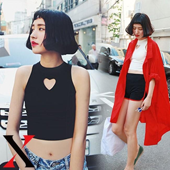 タンクトップ ハート へそ出しトップス くりぬき レディース ショート