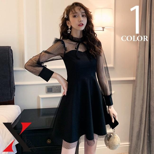 ワンピース ミニ レディース 長袖 ドット チュール シースルー 透け感 セクシー 可愛い ブラック 黒 キャバ 夜 お水 ワンピ 秋 冬 秋冬 Hane X Clothesファッション通販 通販 Yahoo ショッピング