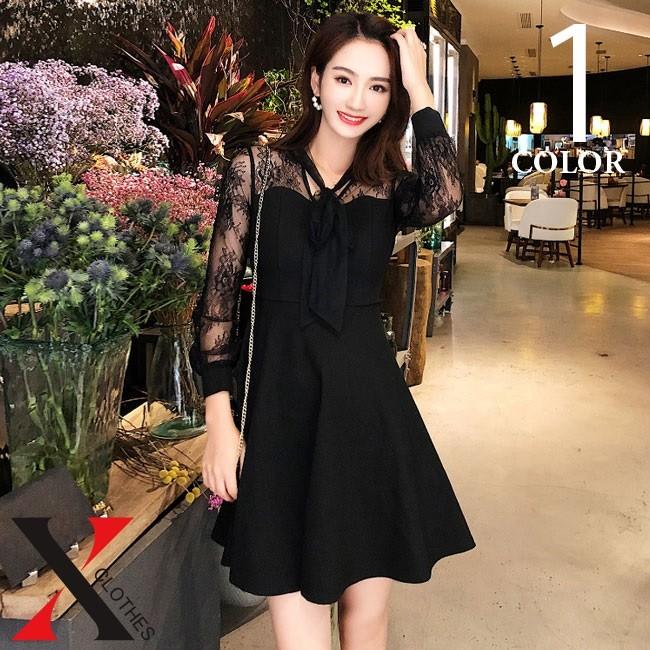 ワンピース レディース 長袖 ドレスワンピース ミニ ミニワンピース ミニワンピ ドレス ミニドレス シースルー レース 黒ワンピース リボン ブ Hane X Clothesファッション通販 通販 Yahoo ショッピング