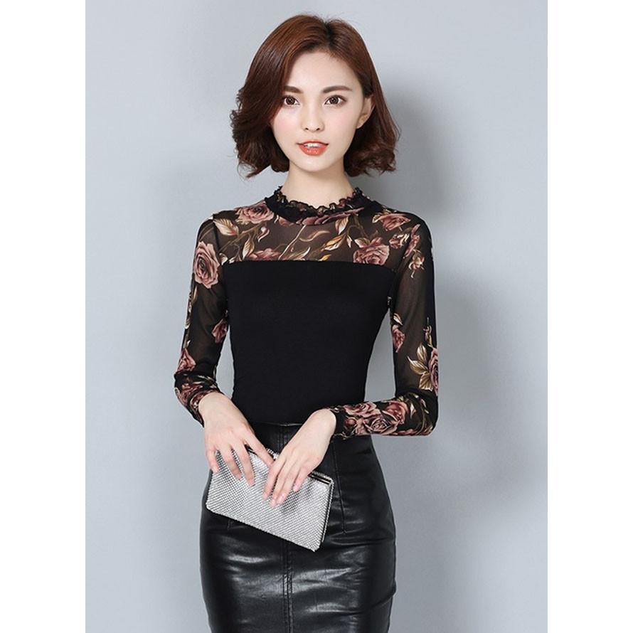 トップス レディース 長袖 ハイネック 切替 花柄 黒 透け素材 シースルー インナー 秋 秋冬 冬 秋ファッション 秋服 エレ Hane X Clothesファッション通販 通販 Yahoo ショッピング
