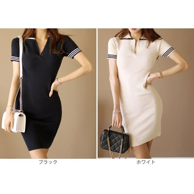 ニットワンピース タイト ポロシャツ 半袖 ミニ ミニ丈 バイカラー レディース ニット Vネック ブラック ホワイト シンプル きれいめ フリー Hane X Clothesファッション通販 通販 Yahoo ショッピング