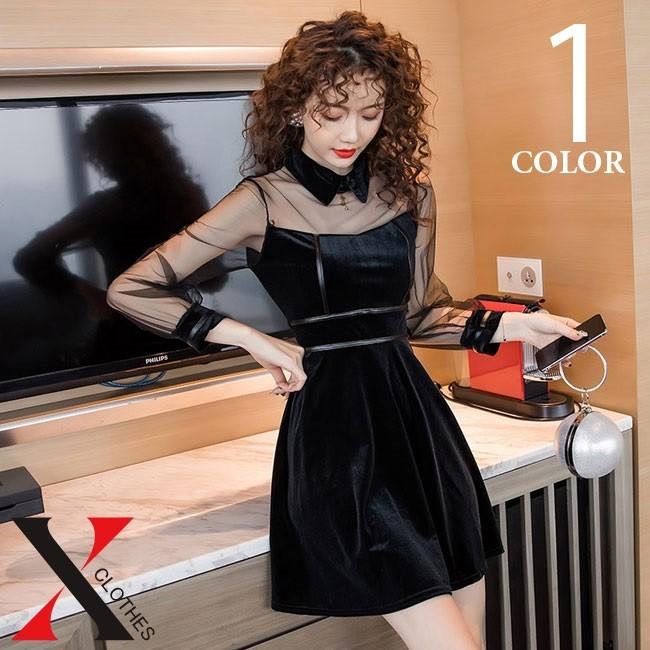 キャバ セクシー ミニ ワンピース レディース ワンピ ミニワンピース ブラック 黒 シースルー ドット ドット柄 長袖 チュール ナイト お水 Hane X Clothesファッション通販 通販 Yahoo ショッピング