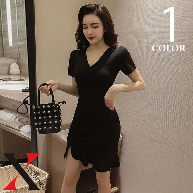ボディコン ワンピース ミニ ミニワンピース Vネック 半袖 レディース ワンピ セクシー シンプル フェミニン 可愛い ブラック 黒 春 夏 Hane5389323 X Clothesファッション通販 通販 Yahoo ショッピング