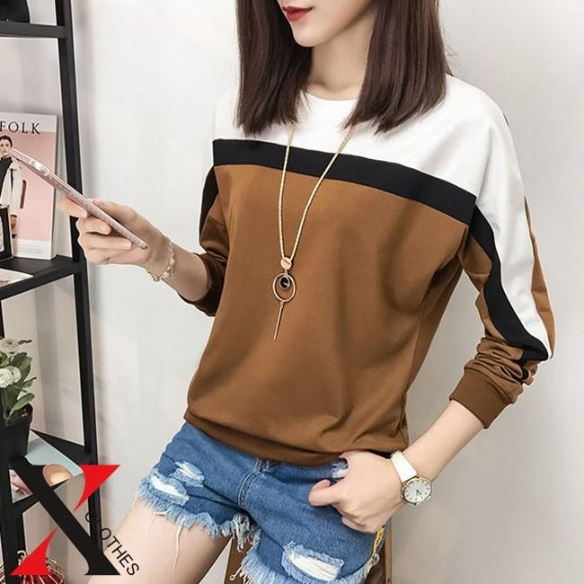 スウェット トレーナー レディース プルオーバー 長袖 コットン 無地 Uネック バイカラー グレー Hane8652 X Clothesファッション通販 通販 Yahoo ショッピング