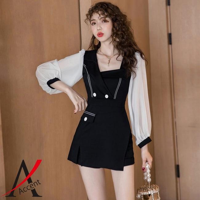 2枚セット 長袖 ミニワンピ ショートパンツ ワンピース バイカラー 透け レディースファッション Hane8708 X Clothesファッション通販 通販 Yahoo ショッピング