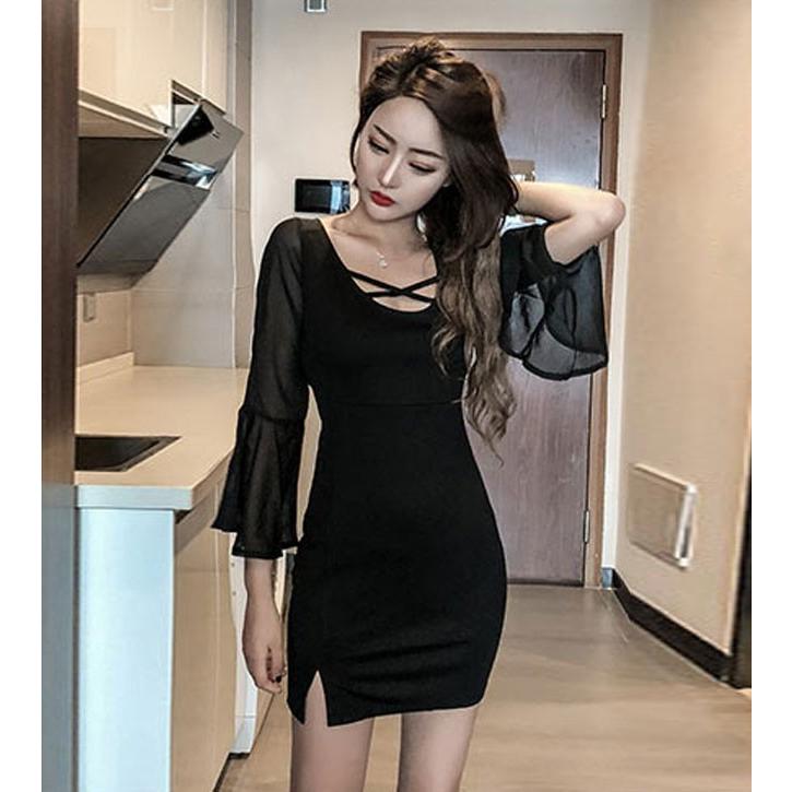 胸元 クロス シースルー ドッキング 長袖 マイクロミニ スリット ワンピース レディース ミニ ショート丈 Hane9291 X Clothesファッション通販 通販 Yahoo ショッピング
