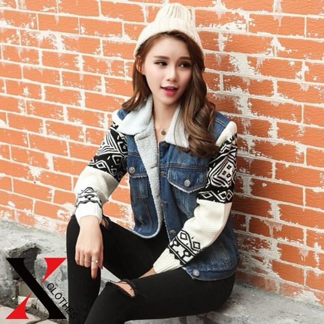 裏ボア Gジャン デニム レディース 長袖 エスニック柄 ニット袖 ドッキング Gジャン ニット アウター ブルゾン 裏ボアジ Hane99 X Clothesファッション通販 通販 Yahoo ショッピング