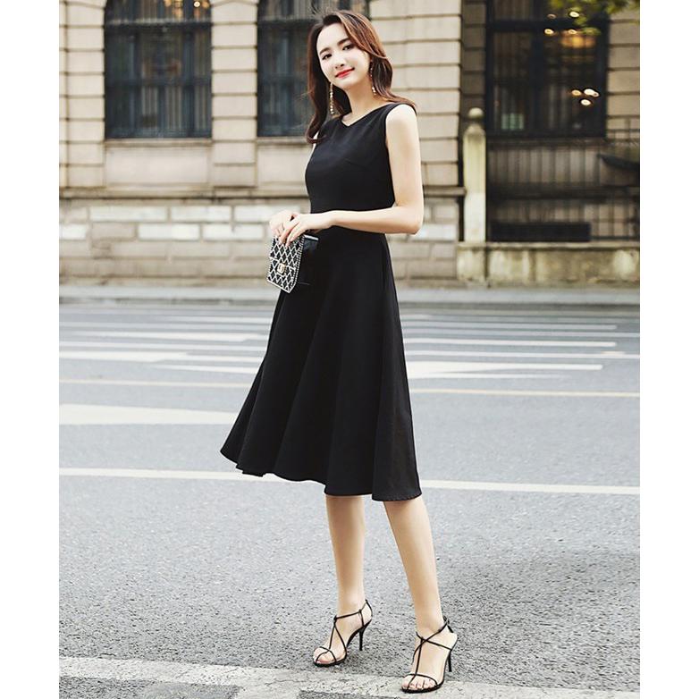ワンピース レディース ワンピ 膝丈 ノースリーブ 無地 シンプル 黒 ブラック ドレス お呼ばれ 二次会 フレ Hane97 X Clothesファッション通販 通販 Yahoo ショッピング