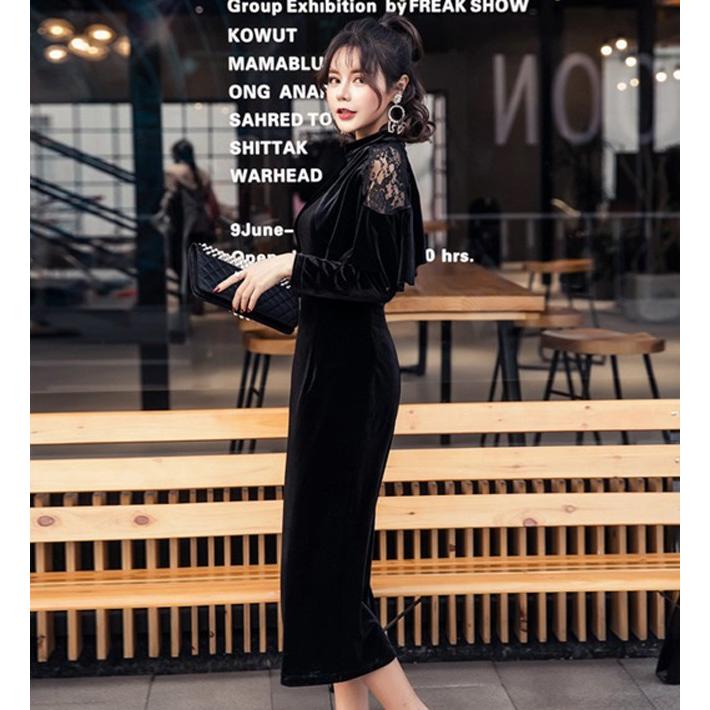 ベロア ワンピース ハイネック オフショル 無地 レディース 結婚式 長袖 ミモレ丈 膝下 シースルー ワンピ Hane9975 X Clothesファッション通販 通販 Yahoo ショッピング