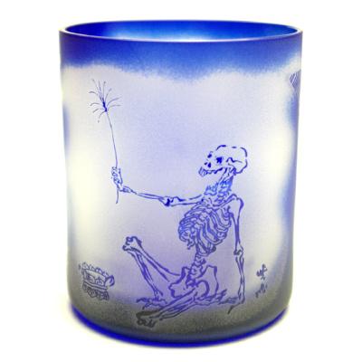 ふるさと納税 蕨市 蕨硝子 河鍋暁斎シリーズ 骸骨の花火見立 色被せガラス 瑠璃色