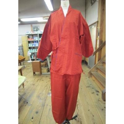 ふるさと納税 田原本町 日本の文化無地婦人作務衣 茜色