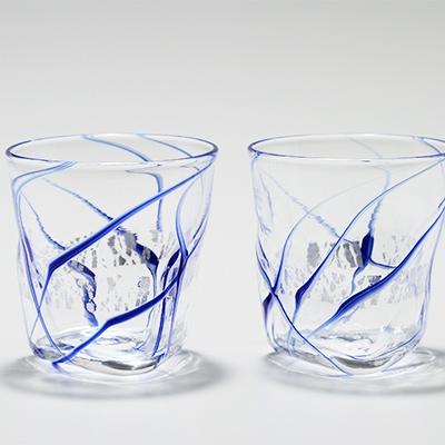 ふるさと納税 上郡町 ペア三角グラス(銀箔×青・白) 川原有造作