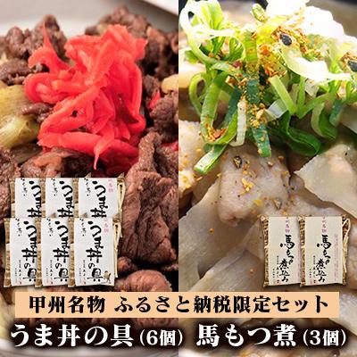 ふるさと納税 富士川町 割烹立よし 牛より馬い「うま丼の具」&amp;「馬もつ煮」よくばりセット