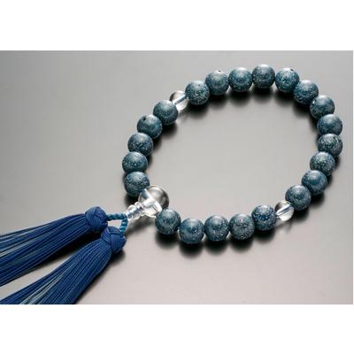 ふるさと納税 北名古屋市 数珠・男性用 ≪本藍染星月菩提樹≫ 水晶仕立 正絹雲龍房 桐箱入