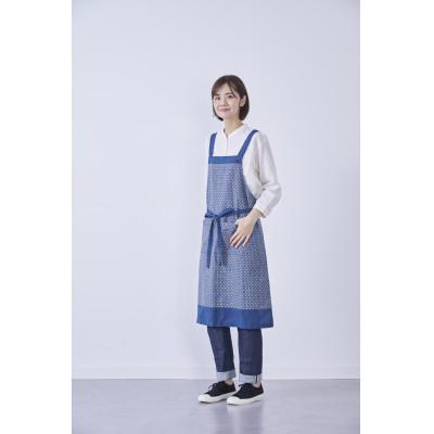 ふるさと納税 筑後市 筑後産織物 井桁柄キッチンエプロン 青