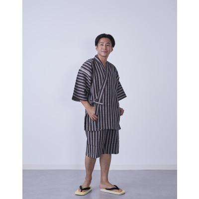 ふるさと納税 筑後市 筑後市産織物 紳士用甚平(しじら織・縞柄) 茶 Mサイズ