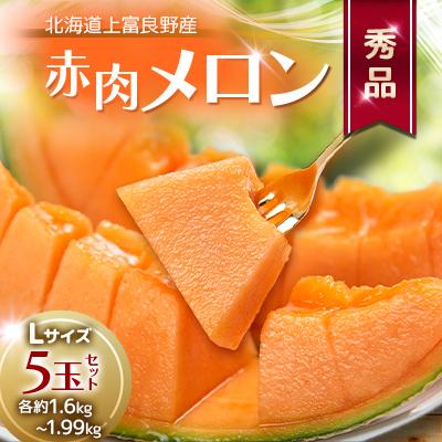 ふるさと納税 上富良野町 [2026年発送]地元富良野産 赤肉秀品厳選甘味メロンL玉(約1.6kg〜1.99kg)×5玉セット