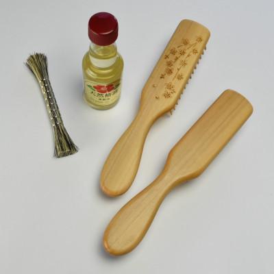 ふるさと納税 別府市 つげブラシブロー(大)花彫り・5列大&amp;お手入用品のセット