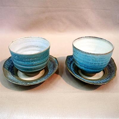 ふるさと納税 甲賀市 信楽焼 トルコ青釉デザートボウルペアセット