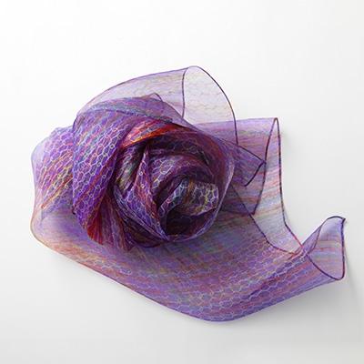 ふるさと納税 川俣町 妖精の羽・塩縮オーガンジーストール(加賀友禅)鎖/パープル