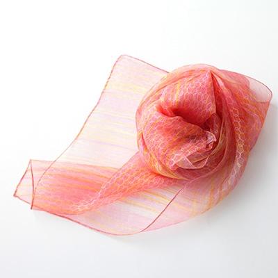 ふるさと納税 川俣町 妖精の羽・塩縮オーガンジーストール(加賀友禅)鎖/ピンク
