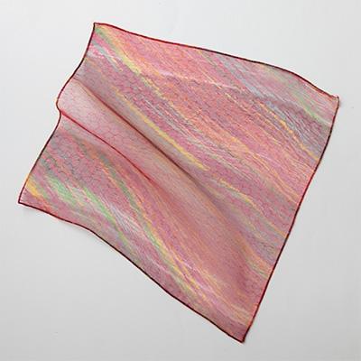 ふるさと納税 川俣町 妖精の羽・塩縮オーガンジーポケットチーフ(加賀友禅)鎖/ワインレッド