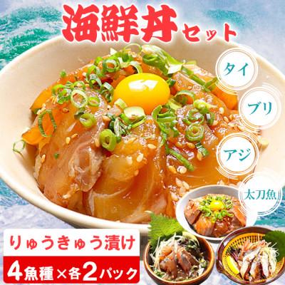 ふるさと納税 杵築市 豊後絆屋 海鮮丼[りゅうきゅう漬け] 4種(真鯛・ぶり・真あじ・太刀魚) 各2食セット