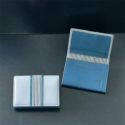 ふるさと納税 蕨市 伝統織物双子織を使用した名刺入れ(ブルーグリーン)