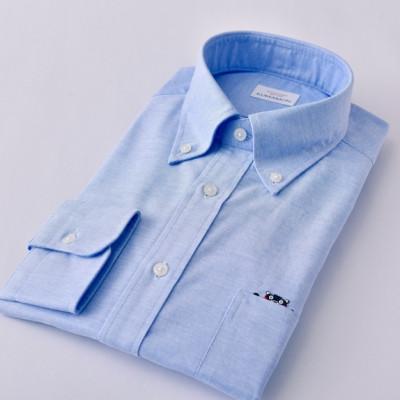ふるさと納税 人吉市 HITOYOSHIシャツ くまモン紳士用 ブルー サイズ L