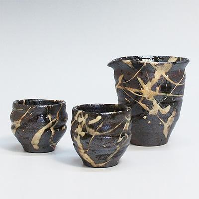 ふるさと納税 長岡京市 ビードロ釉 白化粧飛ばし 酒器片口3点セット