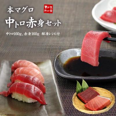 ふるさと納税 いわき市 本マグロ中トロ赤身セット　約320g　解凍レシピ付き　1サクずつ真空包装 | 