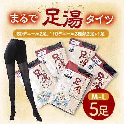 ふるさと納税 大和高田市 まるで足湯タイツ5点セット(80デニール2足、110デニール2種類2足+1足)サイズM-L