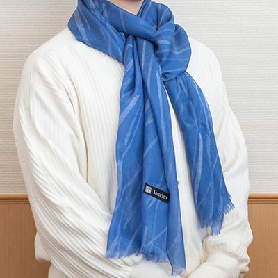 ふるさと納税 川俣町 HABUTAEストール(江戸小紋・鮫・雨柄)ブルーの画像