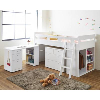 ふるさと納税 大川市 大川家具 システムベッド クララ<ツマミ>(ベッド、袖付デスク、チェスト、シェルフ)