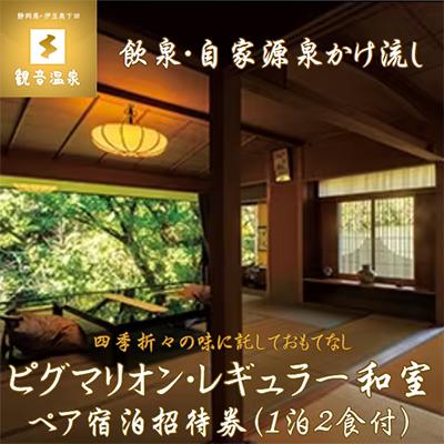 ふるさと納税 下田市 飲泉、自家源泉かけ流しの宿 観音温泉「ピグマリオン・レギュラー和室」ペア宿泊招待券(1泊2食付)