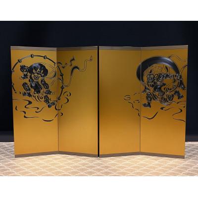 ふるさと納税 魚沼市 精密屏風『風神雷神図屏風』(金) 金属を削り込んだミニ屏風