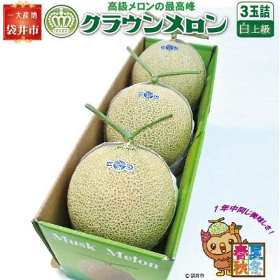 ふるさと納税 袋井市 [通年出荷]クラウンメロン(白上級)3玉詰