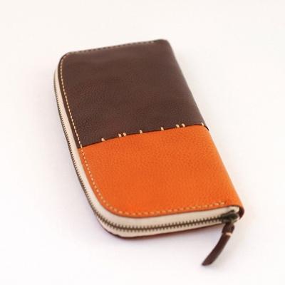 ふるさと納税 七尾市 [本革]ラウンドファスナー長財布/キャメル×チョコ/ハンドメイド