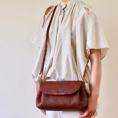 ふるさと納税 七尾市 [本革]ショルダーバッグ/チョコ/ハンドメイド