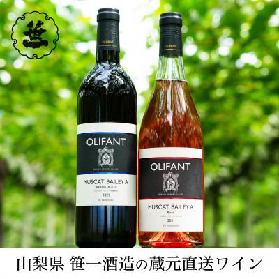 ふるさと納税 大月市 [蔵元直送]笹一酒造のOLIFANT(オリファン)ワイン&lt;赤・ロゼ&gt;飲み比べ2本セット・山梨県大月