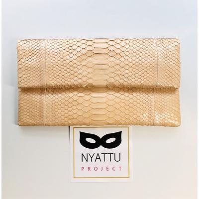 ふるさと納税 清須市 NYATTU PROJECT 天然パイソン革(ヘビ革) クラッチバックS ヌーディーピンク
