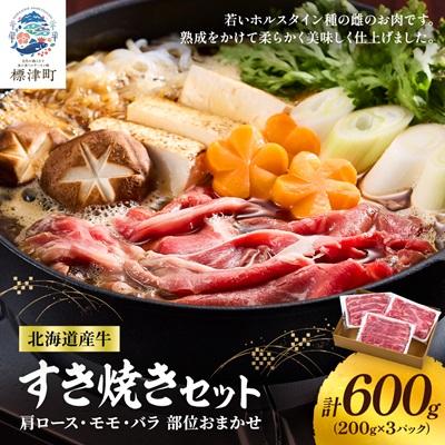 ふるさと納税 標津町 北海道産牛すき焼き用 部位おまかせ600g(200g×3) 牛肉 赤身