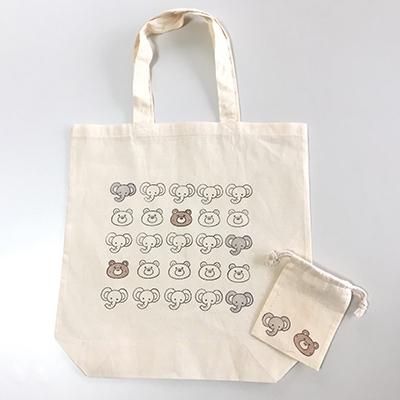 ふるさと納税 小山市 消しゴムはんこで制作 ゾウとクマのトートバッグ&amp;ミニ巾着