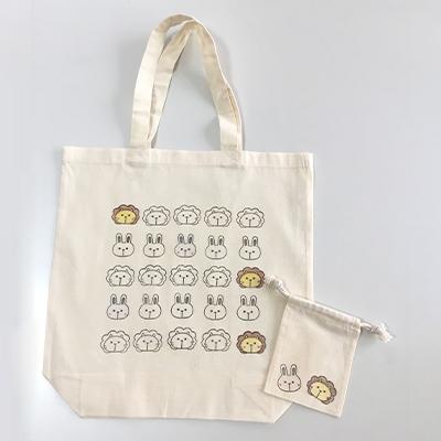 ふるさと納税 小山市 消しゴムはんこで制作 ウサギとライオンのトートバッグ&amp;ミニ巾着