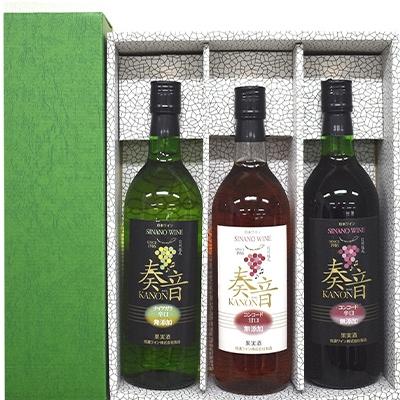 ふるさと納税 長野県 無添加奏音ワイン3本セット　赤・白・ロゼ　各720ml×1本 | 