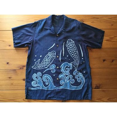 ふるさと納税 藍住町 藍染めのアロハシャツ(鯉の滝のぼり)