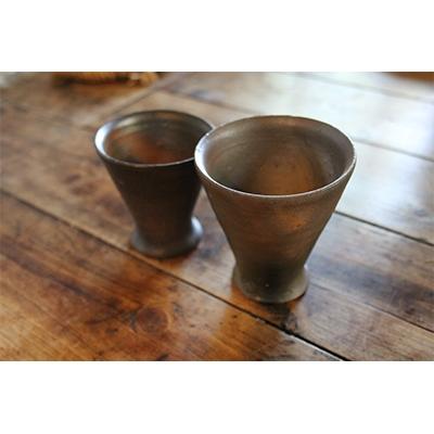 ふるさと納税 松田町 [龍の背窯]山本安朗作 南蛮焼〆ぐい呑み大小セット