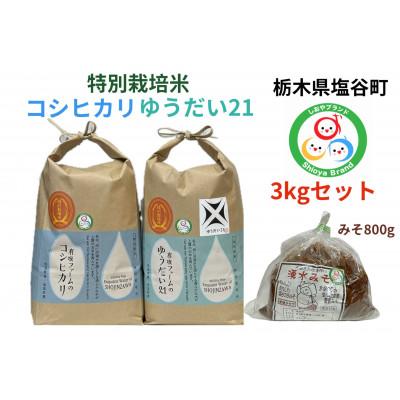 ふるさと納税 塩谷町 令和7年産有坂ファームのコシヒカリとゆうだい21(3k×2)手作り味噌(800g)のセット