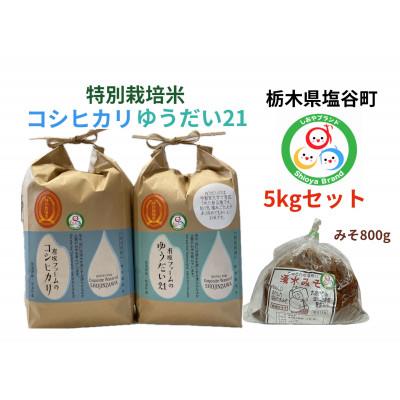ふるさと納税 塩谷町 令和7年産有坂ファームのコシヒカリとゆうだい21(5k×2)手作り味噌(800g)のセット