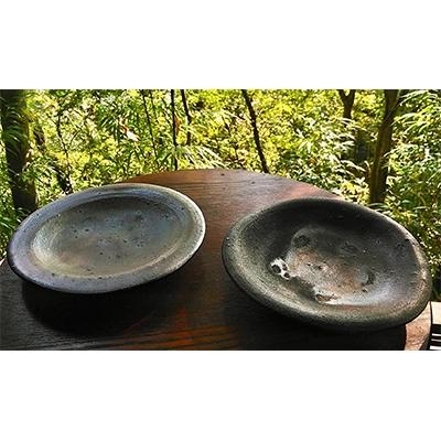 ふるさと納税 松田町 [龍の背窯]山本安朗作 南蛮焼〆丸皿(17.5cm)2枚セット